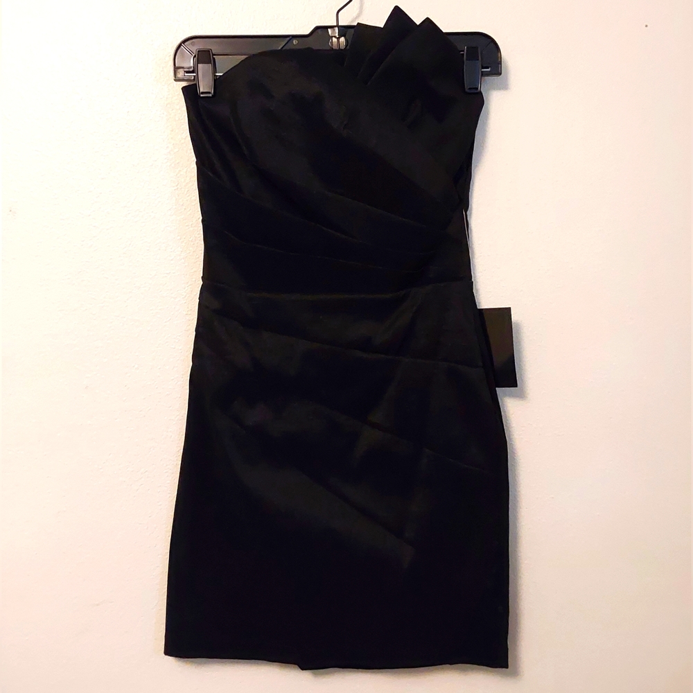 Arden B Short Black Strapless Formal Dress New Small Fan Pleat Taffeta